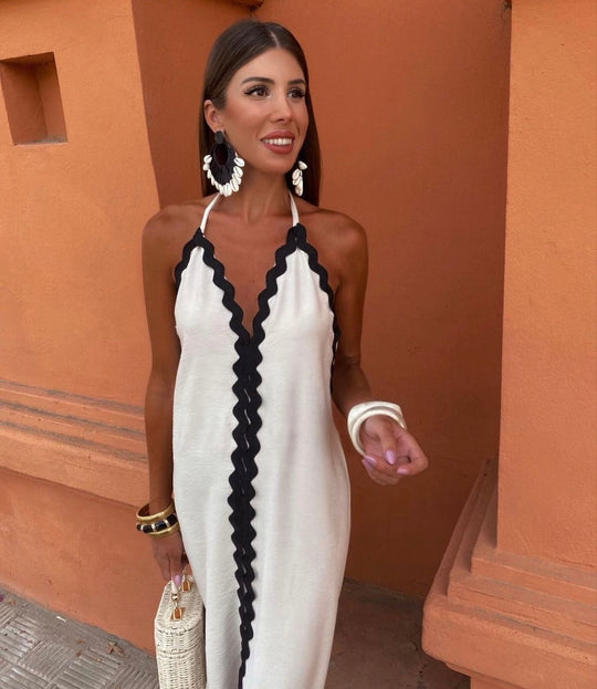 Avelora – Two-Tone Halter Maxi Dress for Women