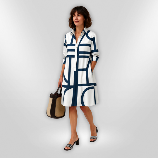 Elisa – Graphic Grid Shirt Dress