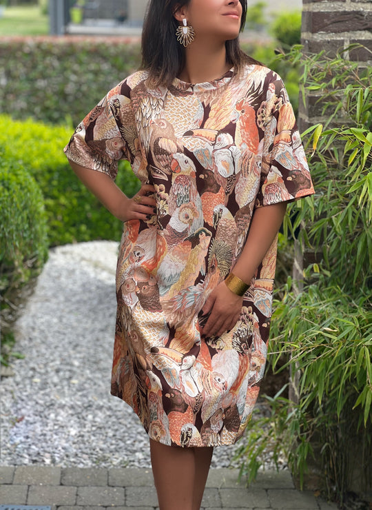 Elaina – Tropical Breeze T-Shirt Dress Chocolate for Women