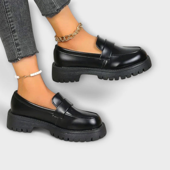 Khandi – Bold Black Platform Loafers for Women