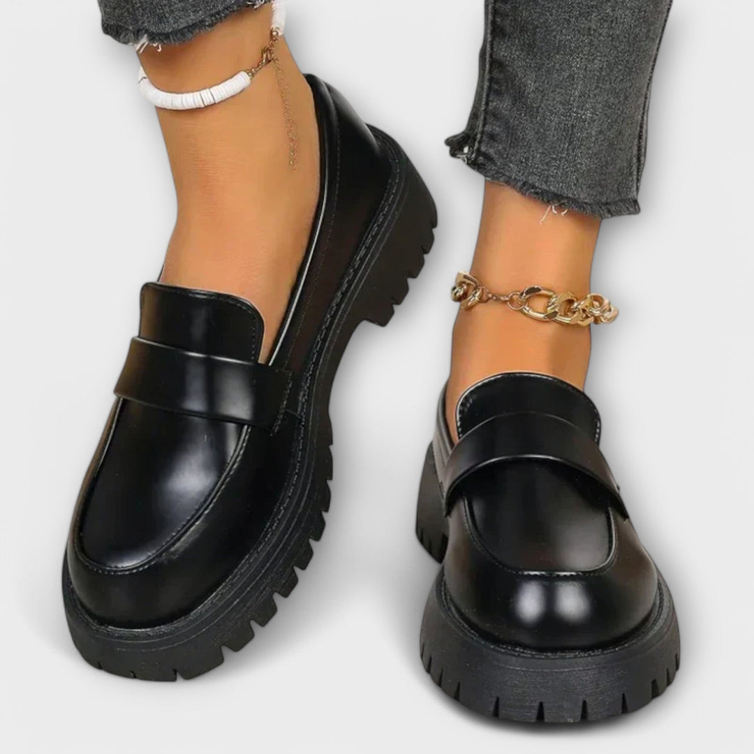 Khandi – Bold Black Platform Loafers for Women