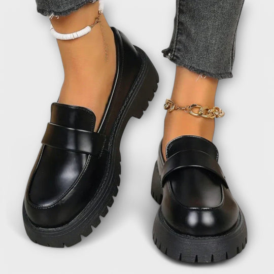 Khandi – Bold Black Platform Loafers for Women