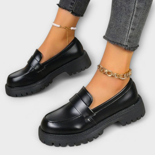 Khandi – Bold Black Platform Loafers for Women