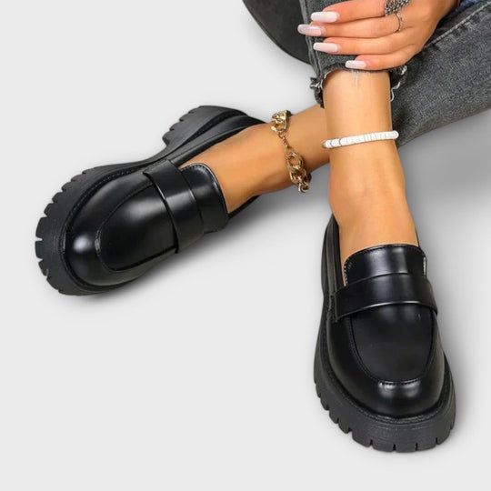 Khandi – Bold Black Platform Loafers for Women