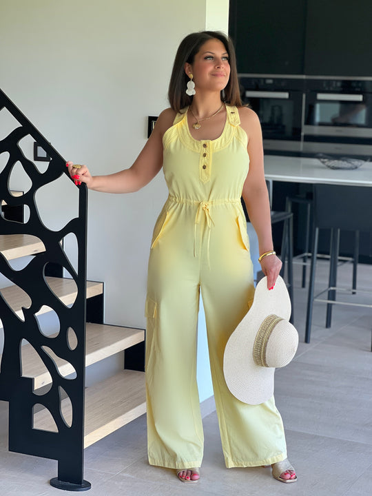 Luminae – Button-Front Summer Yellow Jumpsuit for Women