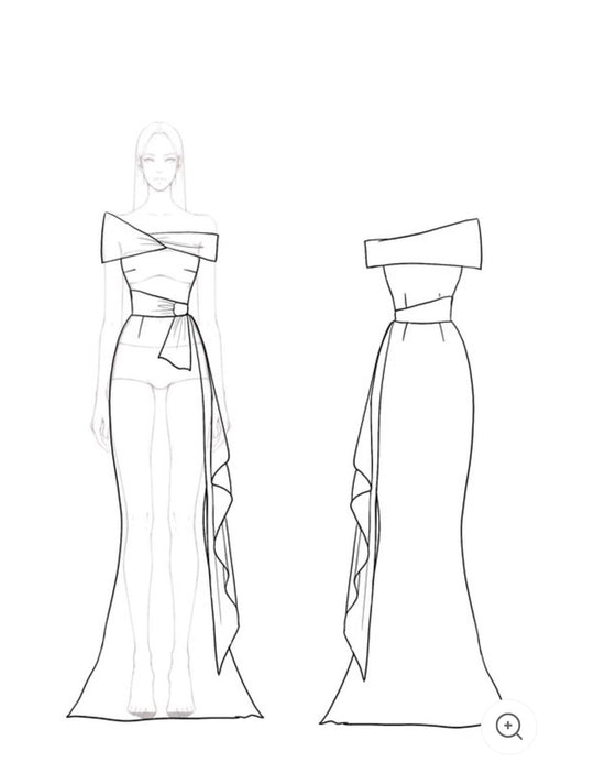 Solenne – Off-Shoulder Black Evening Gown with Champagne Sash