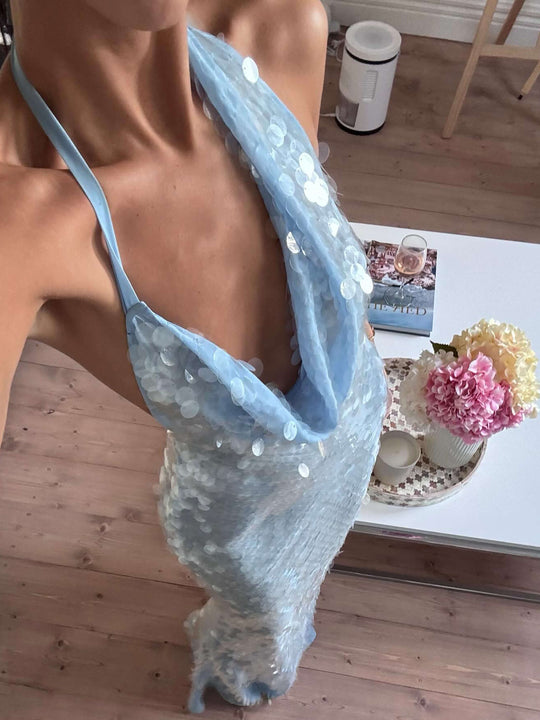 Lenka – Sequin Drape-Back Gown for Women