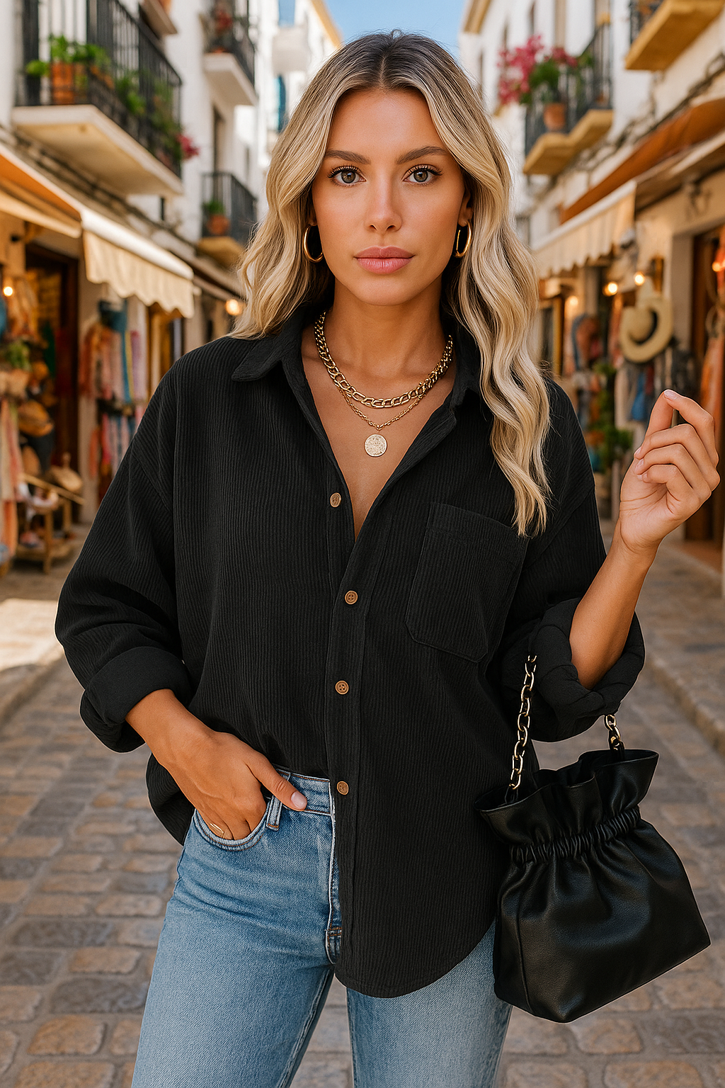 Eloura – Corduroy Button-Up Shirt for Women