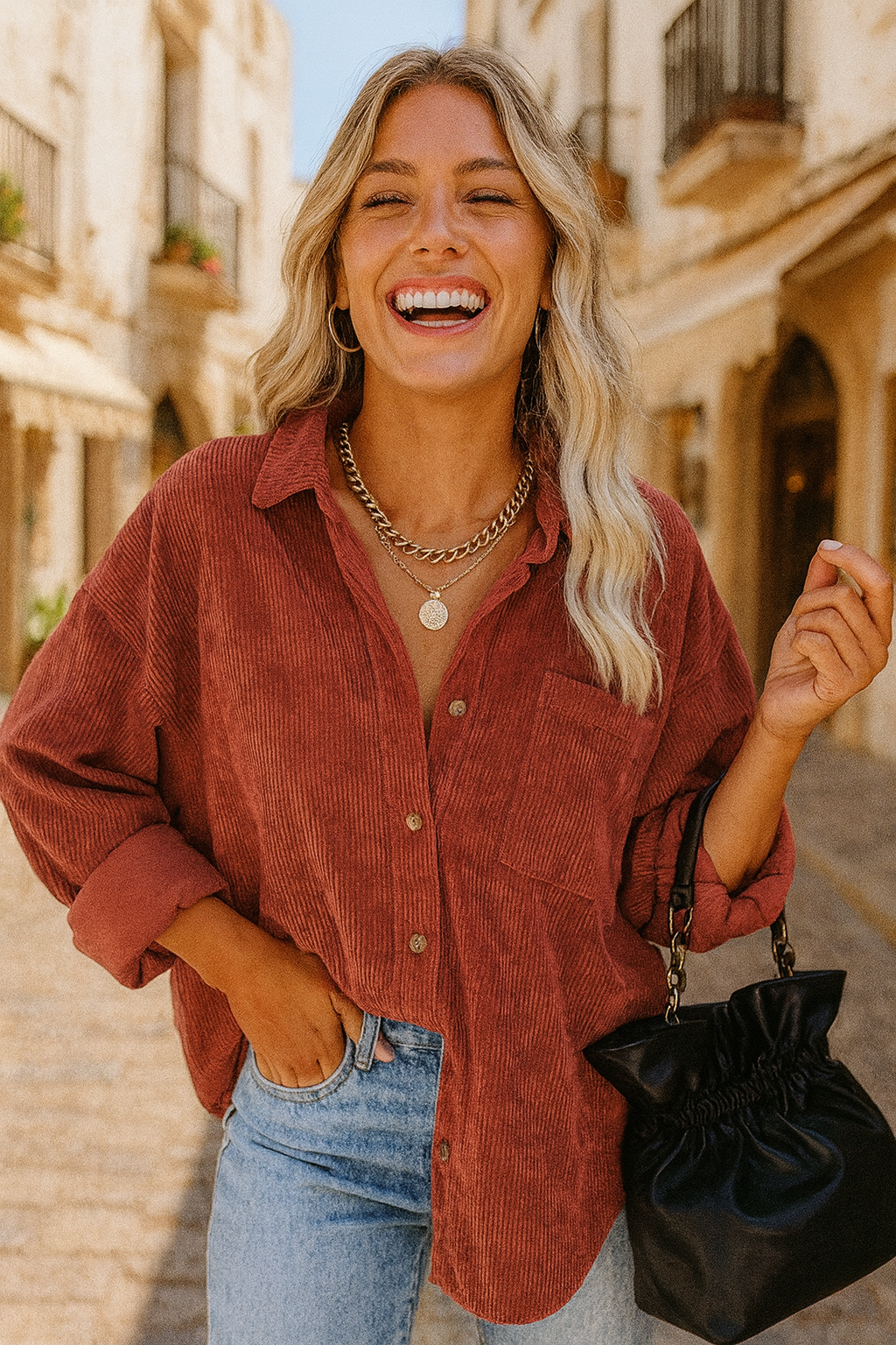 Eloura – Corduroy Button-Up Shirt for Women