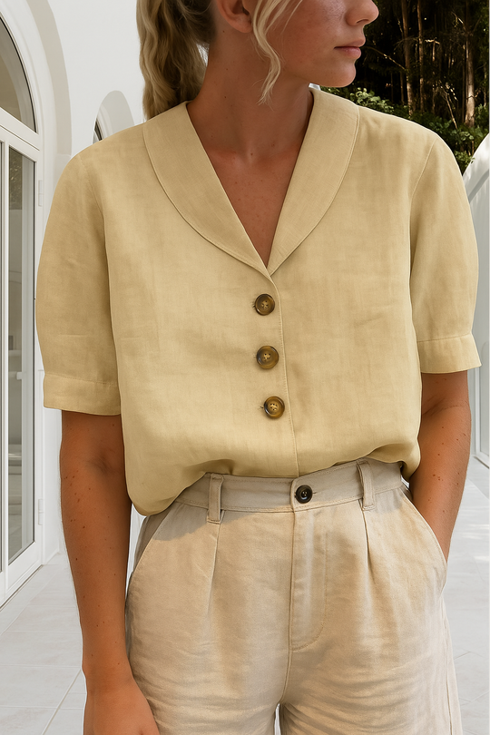 Melua – Linen Blend V-Neck Blouse for Women