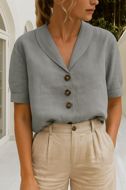 Melua – Linen Blend V-Neck Blouse for Women