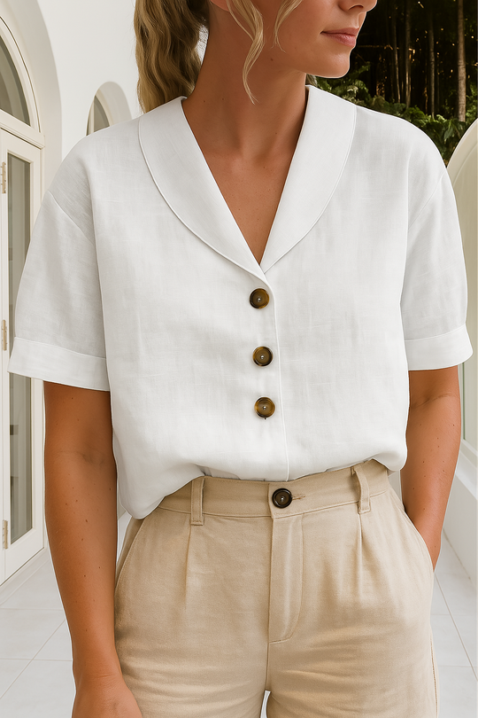 Melua – Linen Blend V-Neck Blouse for Women