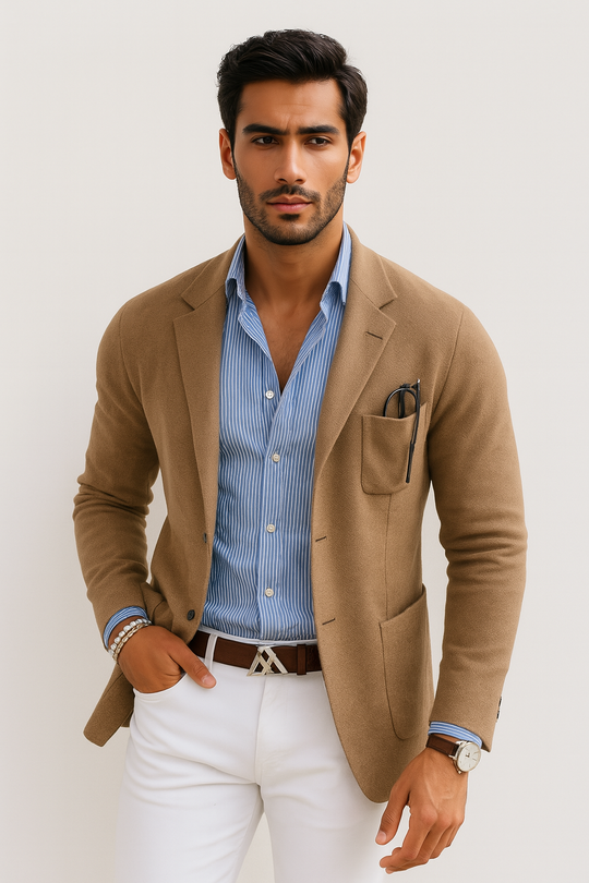 Dominic – Beige Slim Fit Knit Blazer for Men