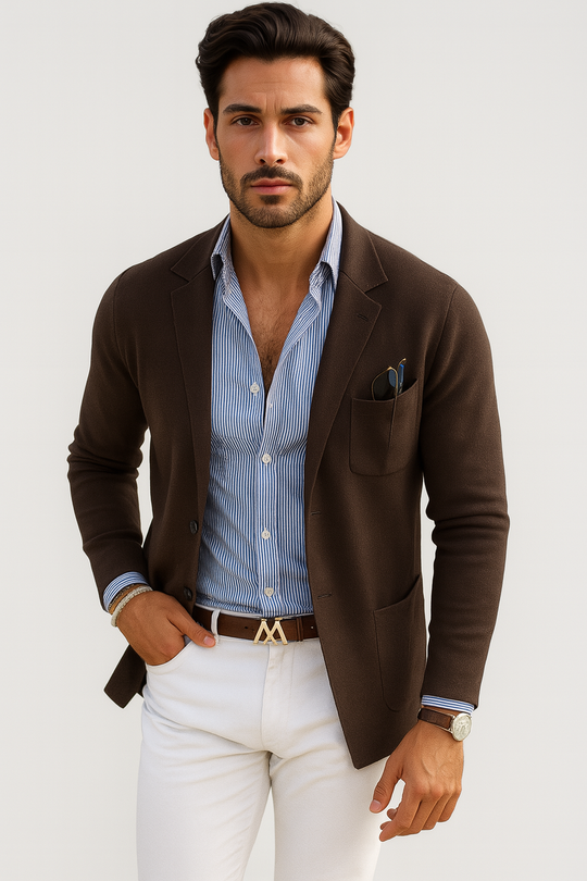 Dominic – Brown Slim Fit Knit Blazer for Men
