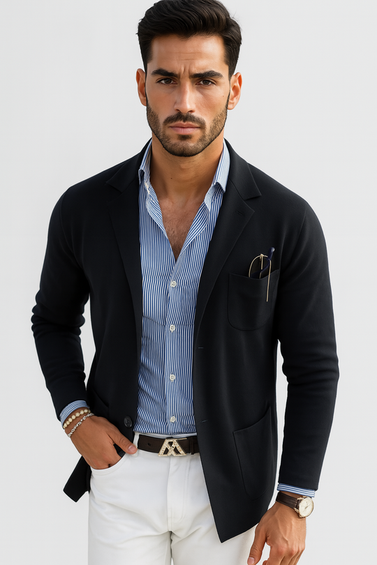Dominic – Black Slim Fit Knit Blazer for Men