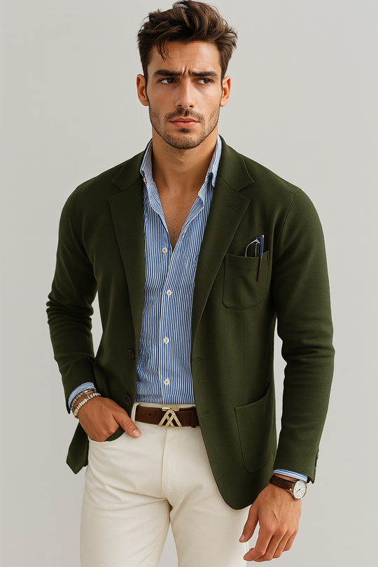 Dominic – Dark Green Slim Fit Knit Blazer for Men