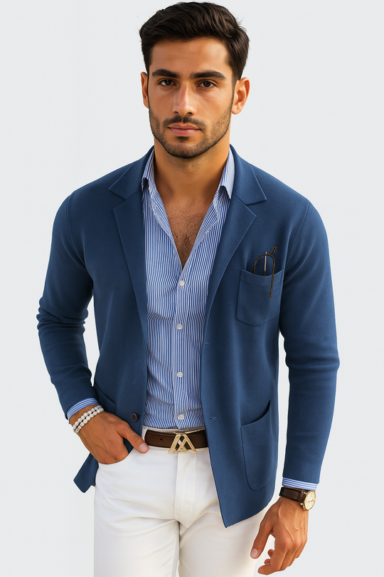 Dominic – Blue Slim Fit Knit Blazer for Men