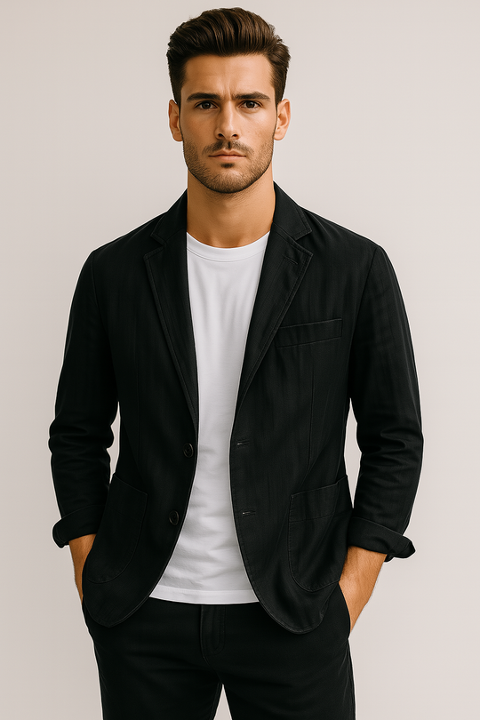 Warren – Black Linen Casual Blazer for Men