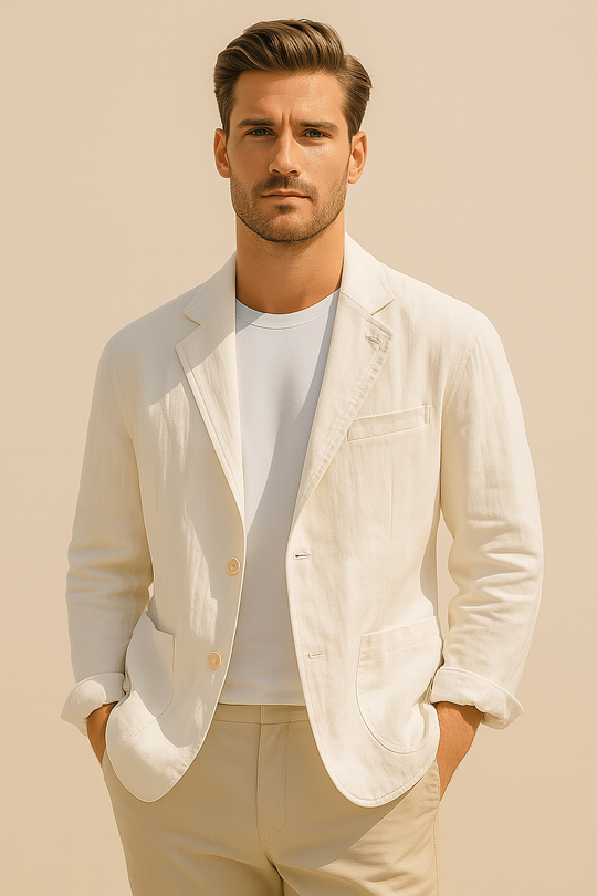 Warren – Cream White Linen Casual Blazer for Men