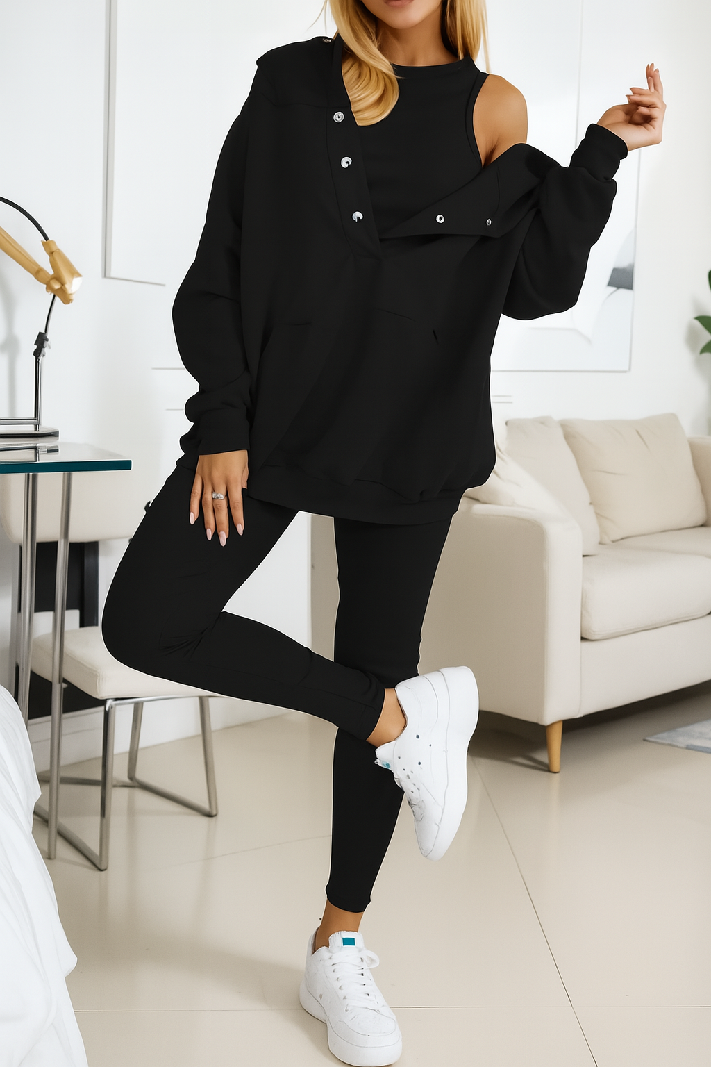 Zanira – Asymmetric Shoulder Lounge Set for Women