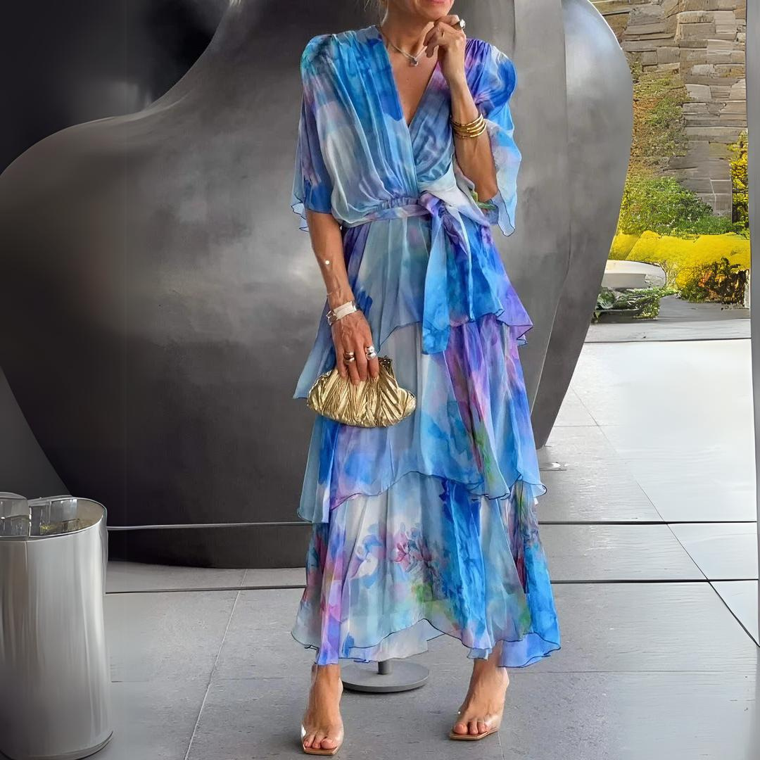 Isalyn – Watercolor Tiered Chiffon Dress for Women