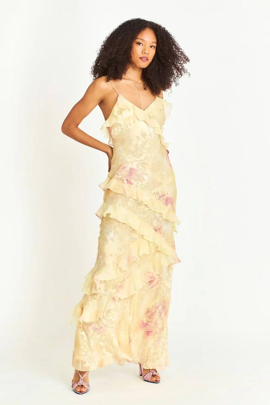 Fioretta – Asymmetrical Floral Ruffle Gown for Women