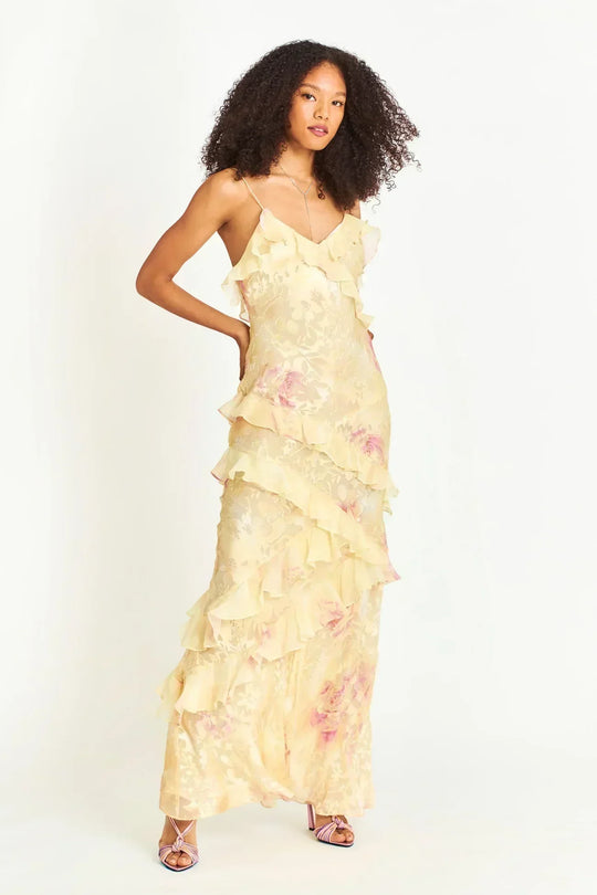 Fioretta – Asymmetrical Floral Ruffle Gown for Women