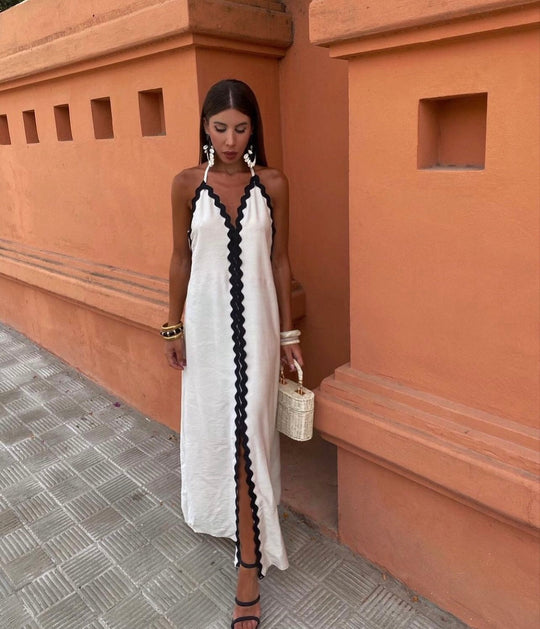 Avelora – Two-Tone Halter Maxi Dress for Women
