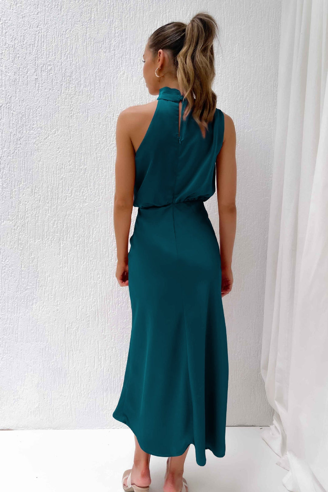 Jolanda – Satin Cowl Neck Midi Dress for Women