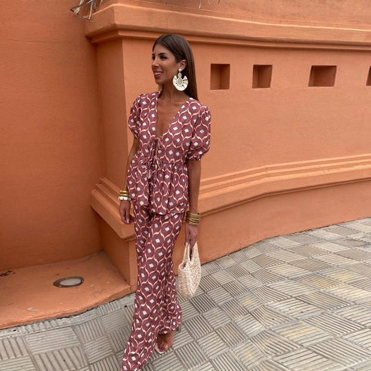 Dalvyna – Puff-Sleeve Tie-Front Jumpsuit for Women