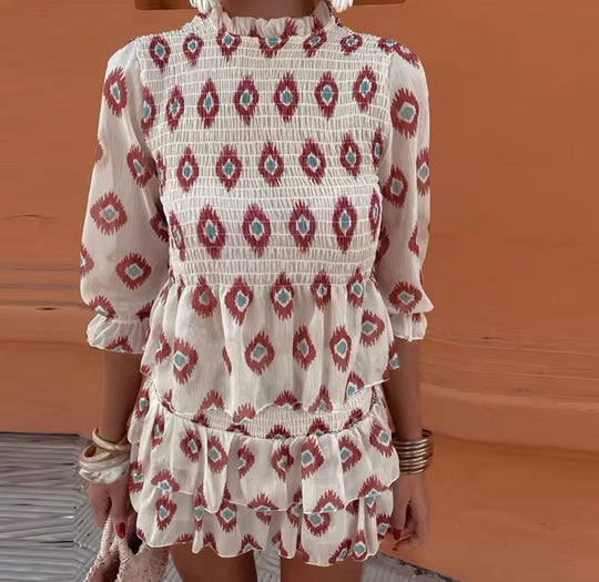 Naelora – Geo-Chic Ruffle Mini Dress for Women