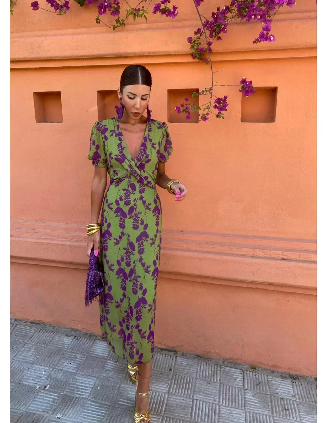 Florindra – Botanical Wrap Midi Dress for Women