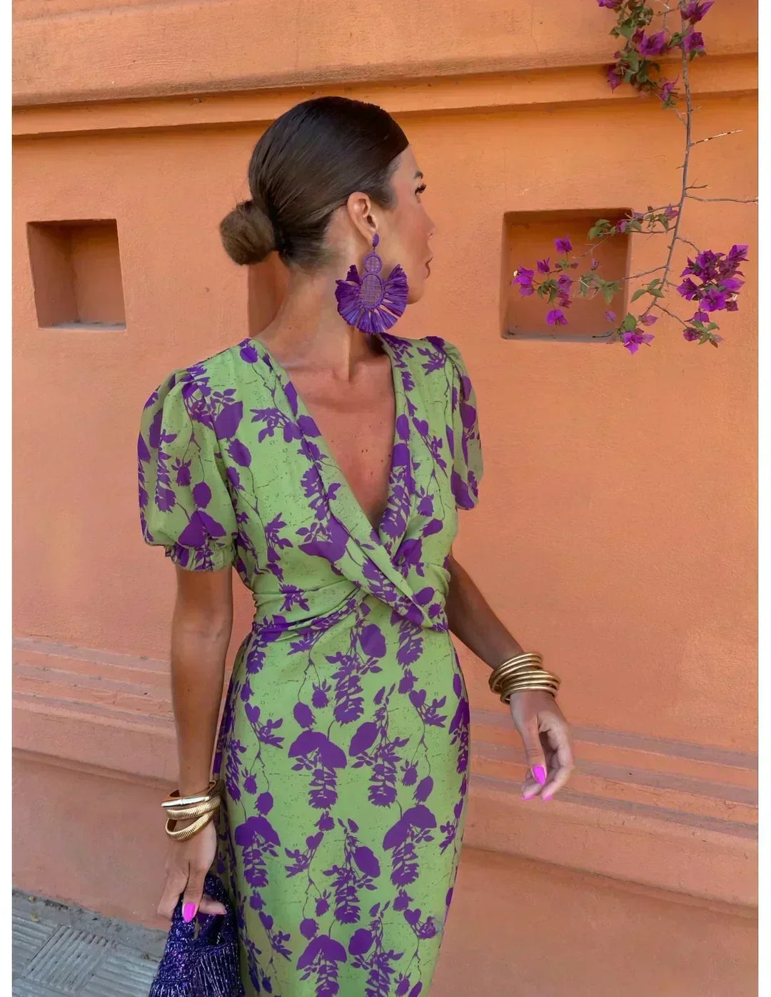 Florindra – Botanical Wrap Midi Dress for Women