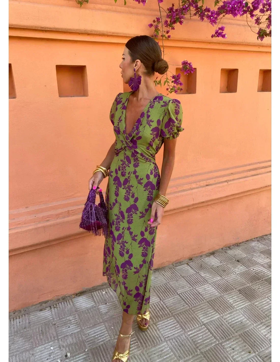 Florindra – Botanical Wrap Midi Dress for Women