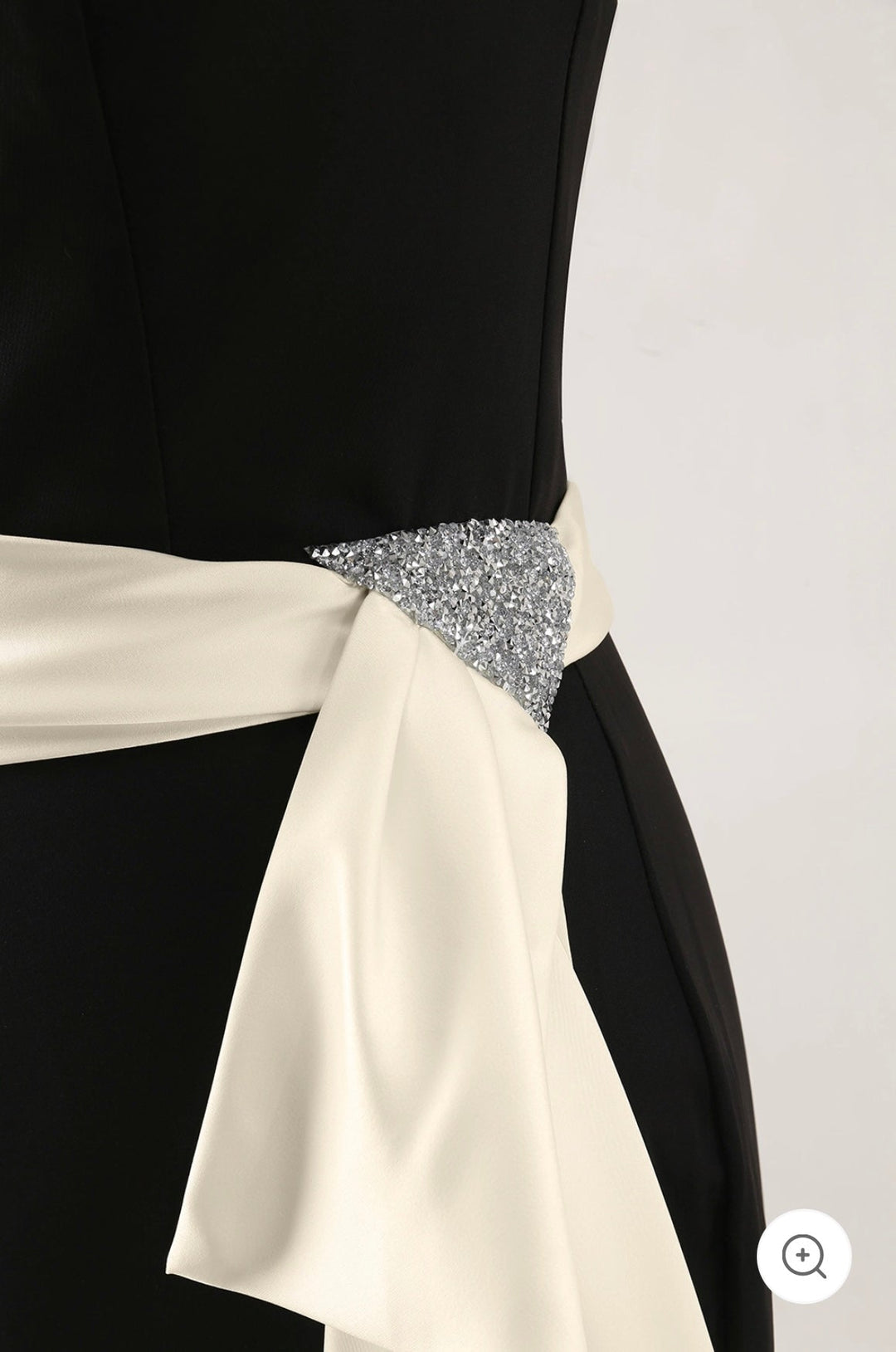 Solenne – Off-Shoulder Black Evening Gown with Champagne Sash