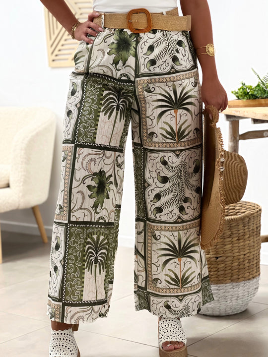 Kalari – Tropical Print Palazzo Pants Khaki for Women