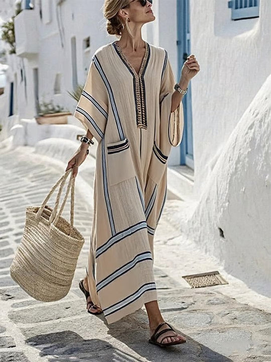 Kaarina – Striped Wrap Maxi Dress for Women
