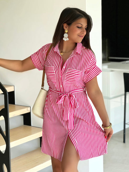 Bryn – Striped Shirt Dress with Waist Tie for Women