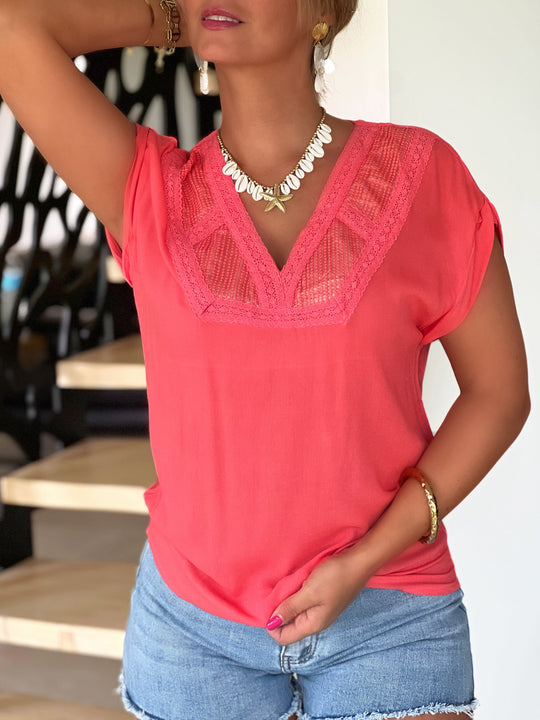 Alivya – Lace Detail V-Neck Blouse for Women