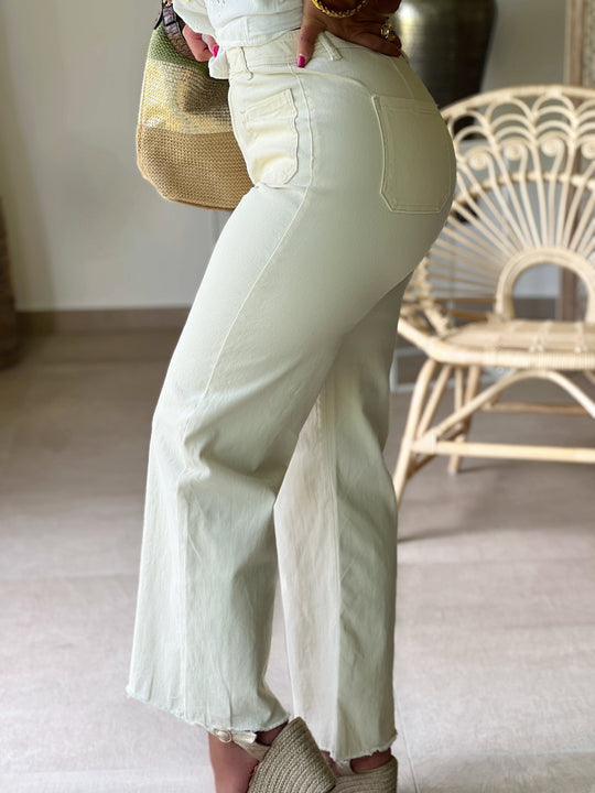 Adele – High-Waisted Flared Cream Trousers