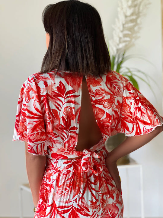 Branwen – Tropical Print Orange Crop Top for Women