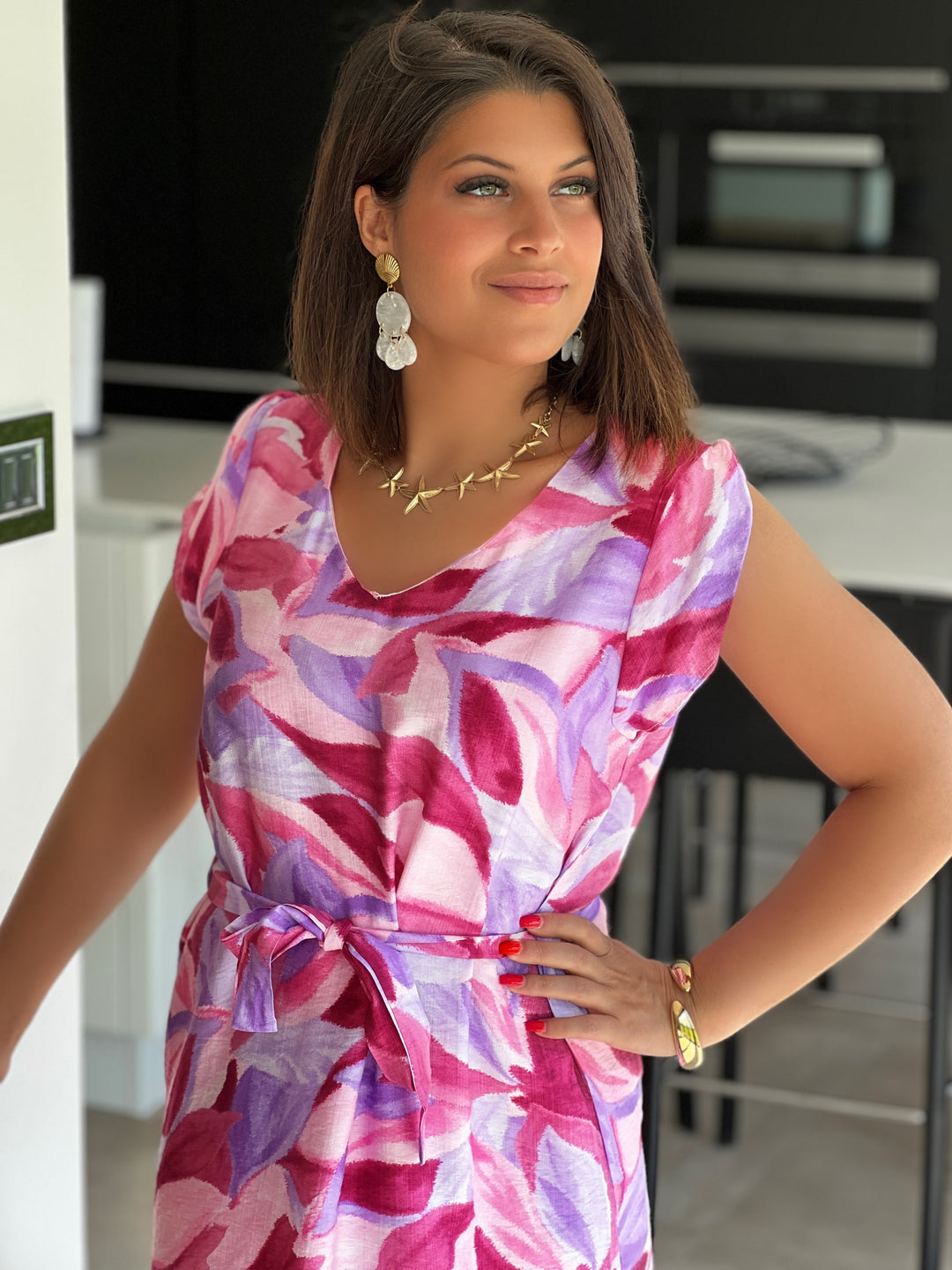 Meluría – Floral Print Belted Day Dress for Women