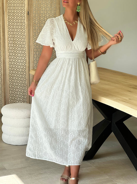 Elurelle – Embroidered Open-Back Midi Dress for Women
