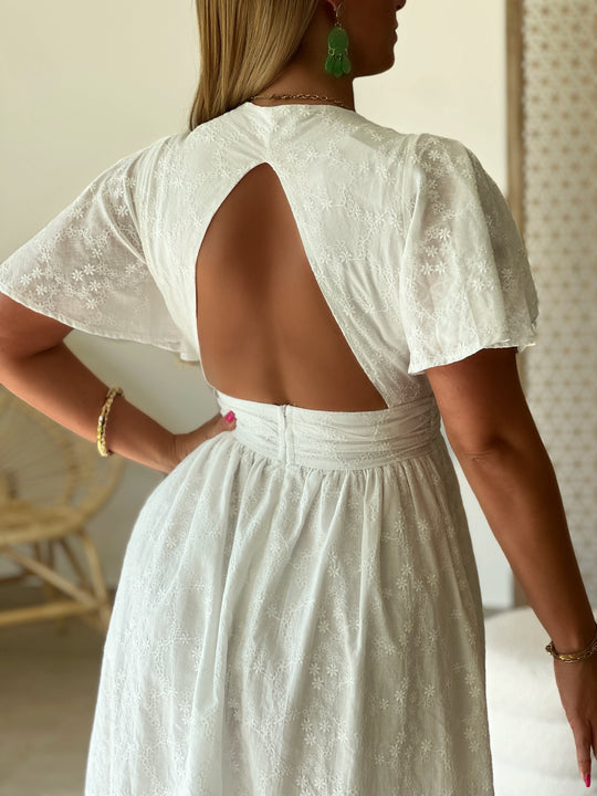 Elurelle – Embroidered Open-Back Midi Dress for Women