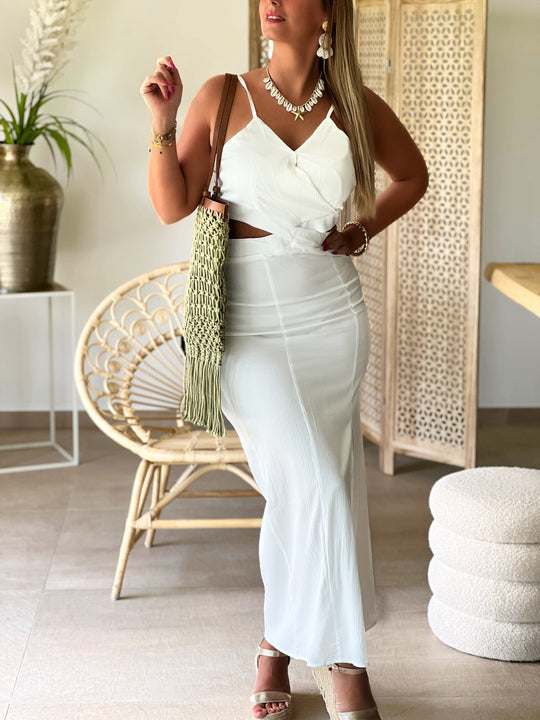 Alveria – White Cut-Out Maxi Skirt Set for Women