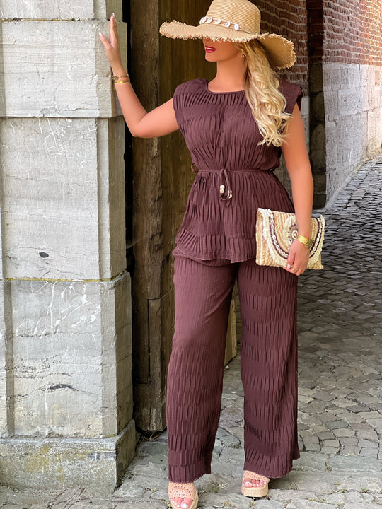 Seren  – Pleated Wide-Leg Pants Brown for Women