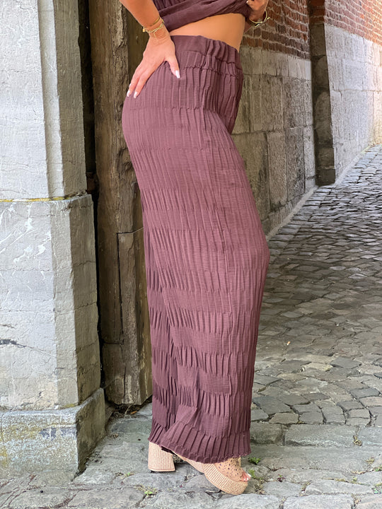Seren  – Pleated Wide-Leg Pants Brown for Women