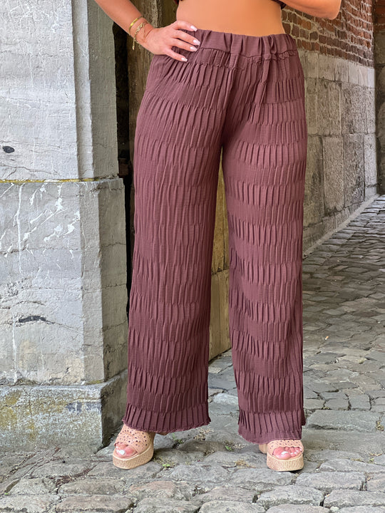 Seren  – Pleated Wide-Leg Pants Brown for Women