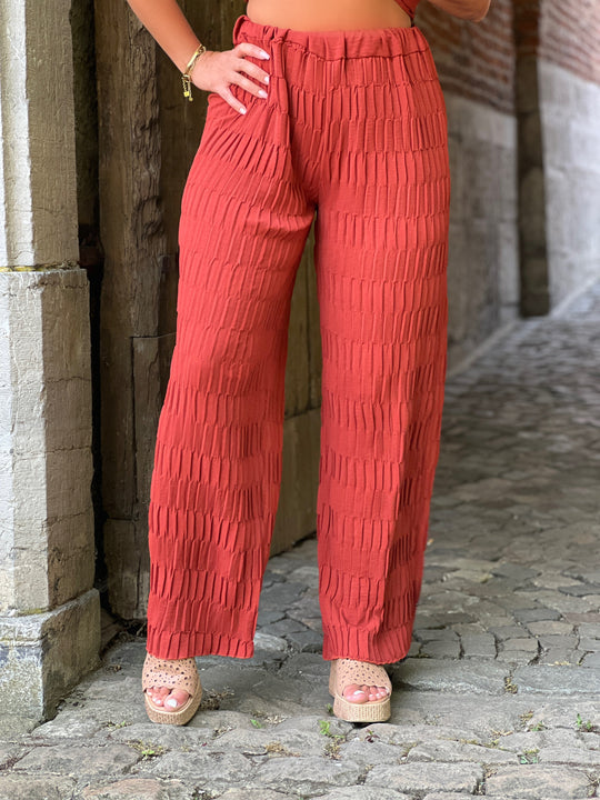 Seren  – Pleated Wide-Leg Pants Brick for Women