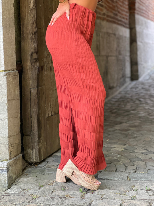 Seren  – Pleated Wide-Leg Pants Brick for Women